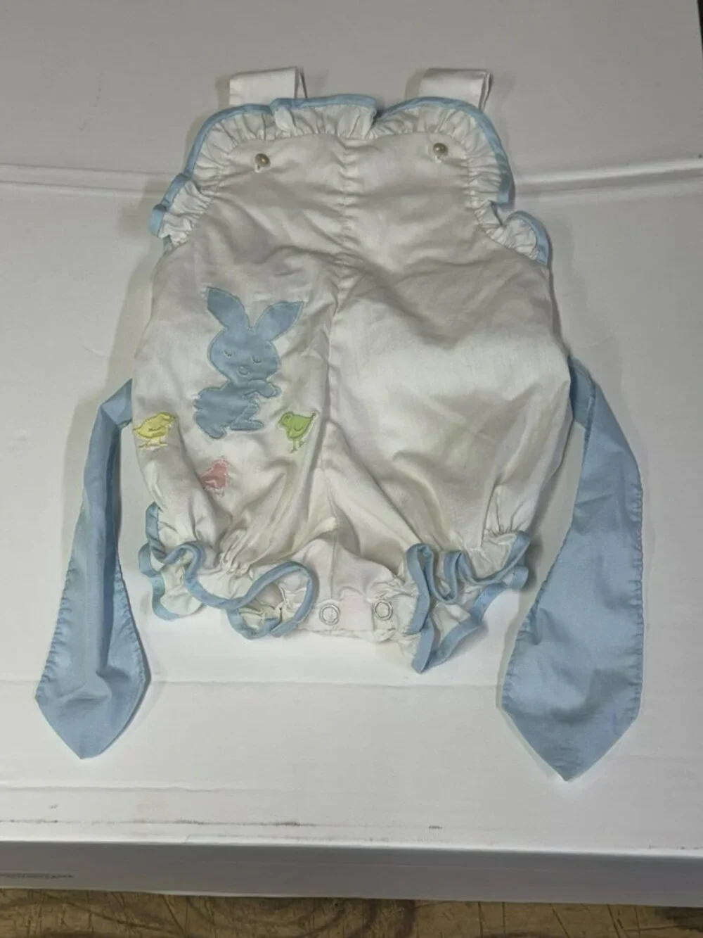 Vintage Betti Terrell 6-9M Baby Romper Embroidered Applique Bunny Rabbits Easter